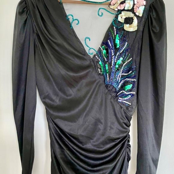 Vintage long black formal dress size large - Picture 2 of 7